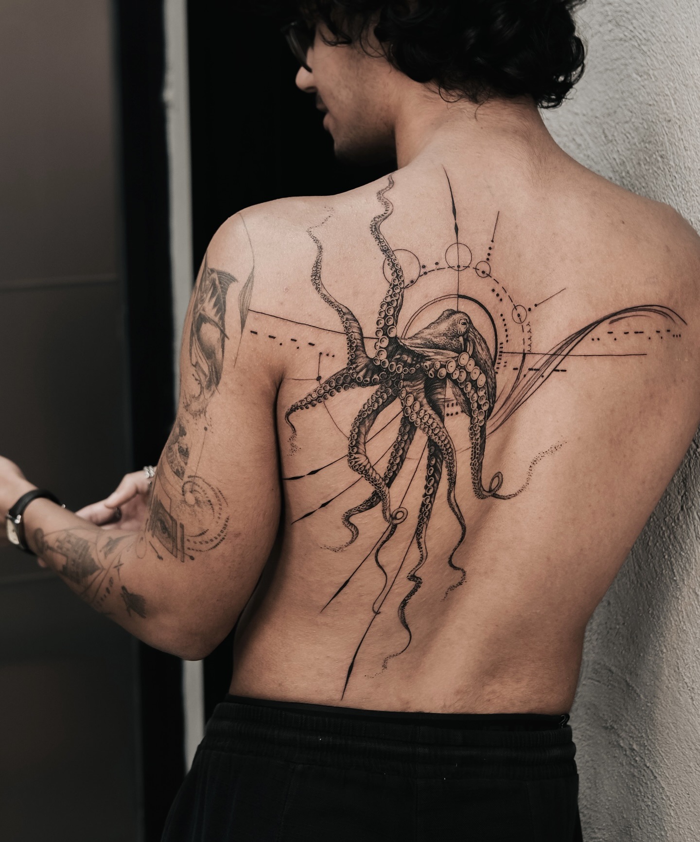 Geometric Octopus Back Tattoo Tattoo Design