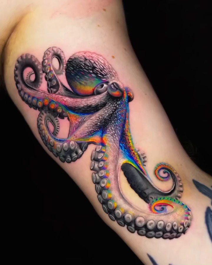 Rainbow-Accented Realistic Octopus Tattoo Tattoo Design