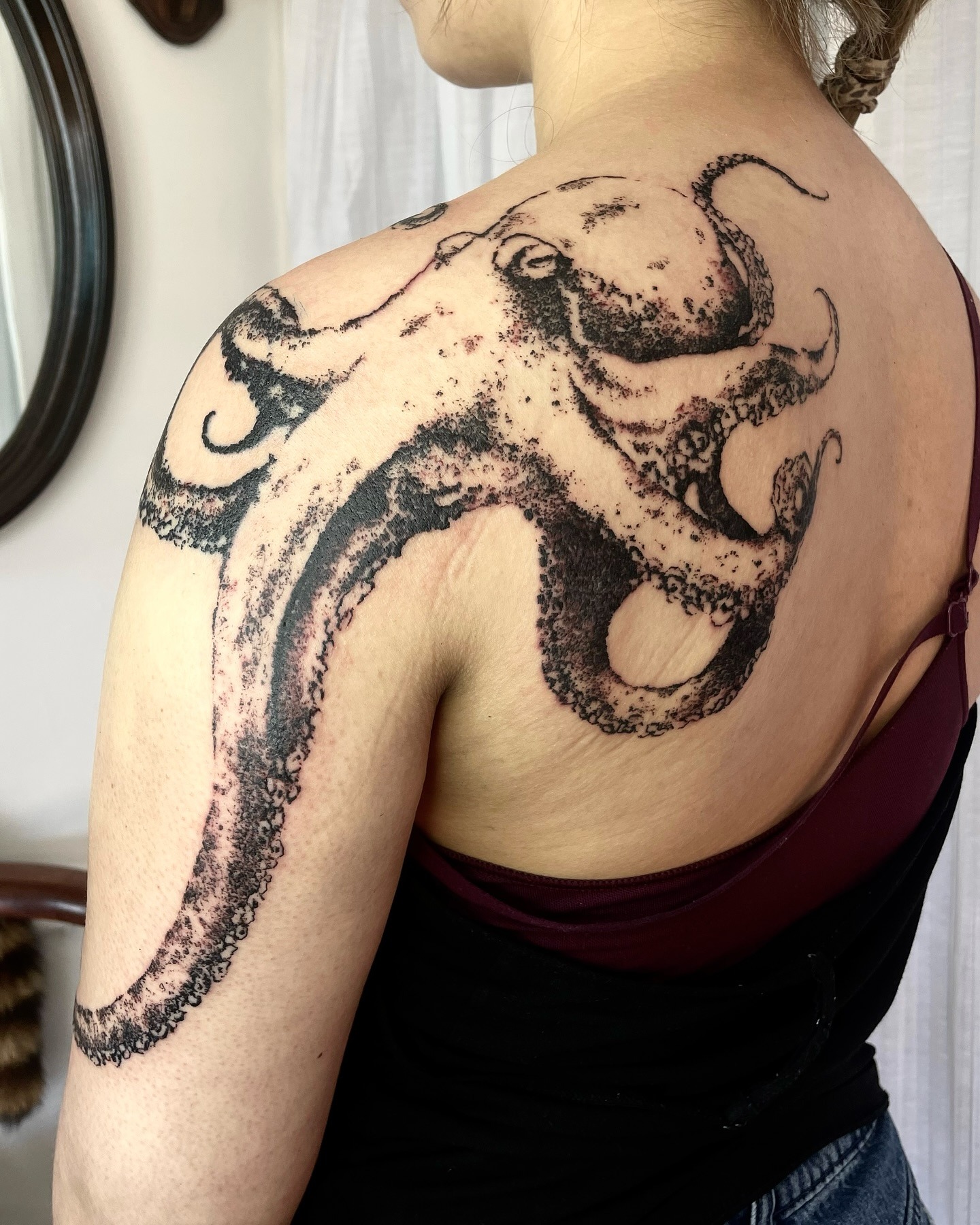 Textured Dotwork Octopus Shoulder Tattoo Tattoo Design