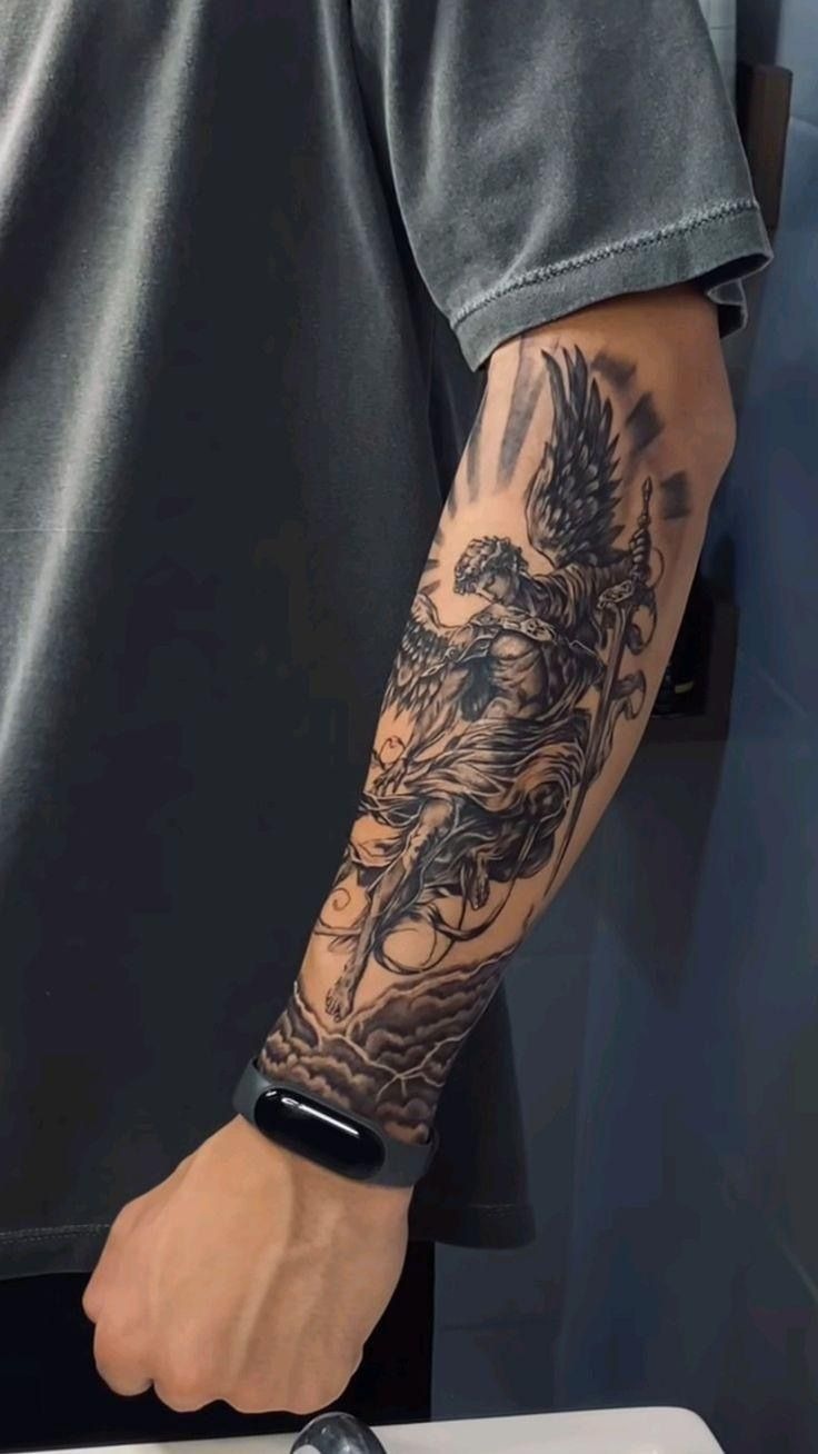 Archangel Warrior Scene Tattoo Design
