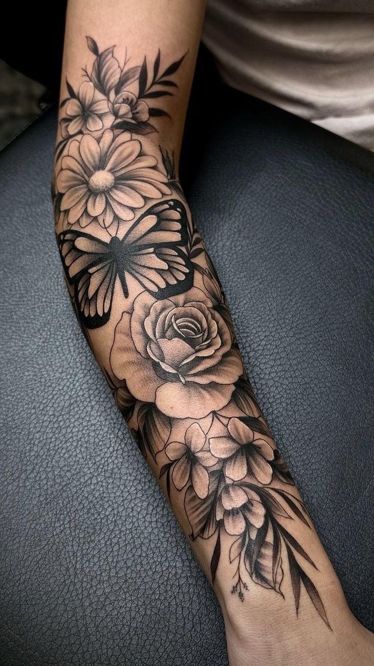 Butterfly Garden Sleeve Flow Tattoo Design