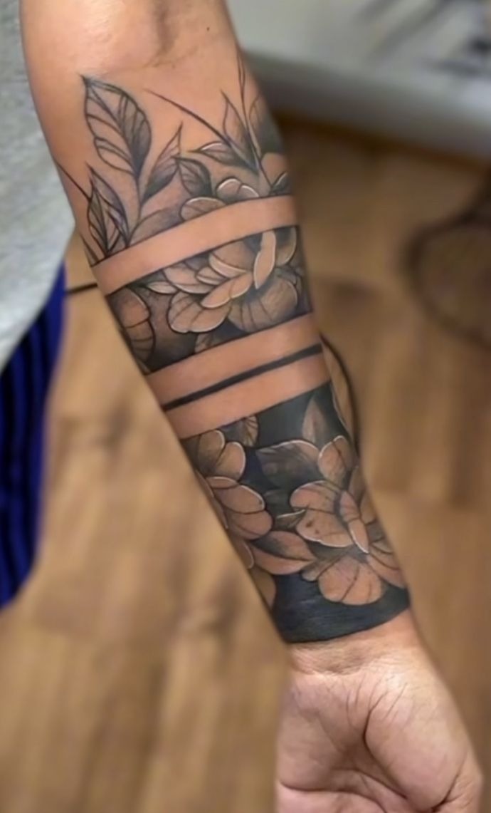 Floral Band with Negative Space Layers Tattoo Design