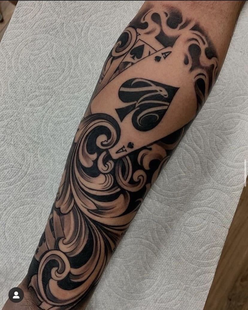 Ornamental Playing Card Illusion Tattoo Design