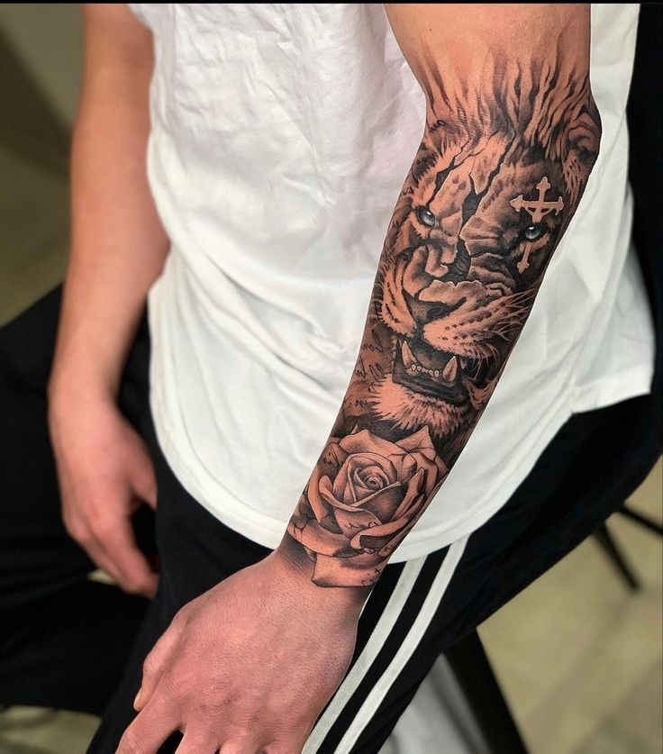 Realistic Lion Power Portrait Tattoo Design