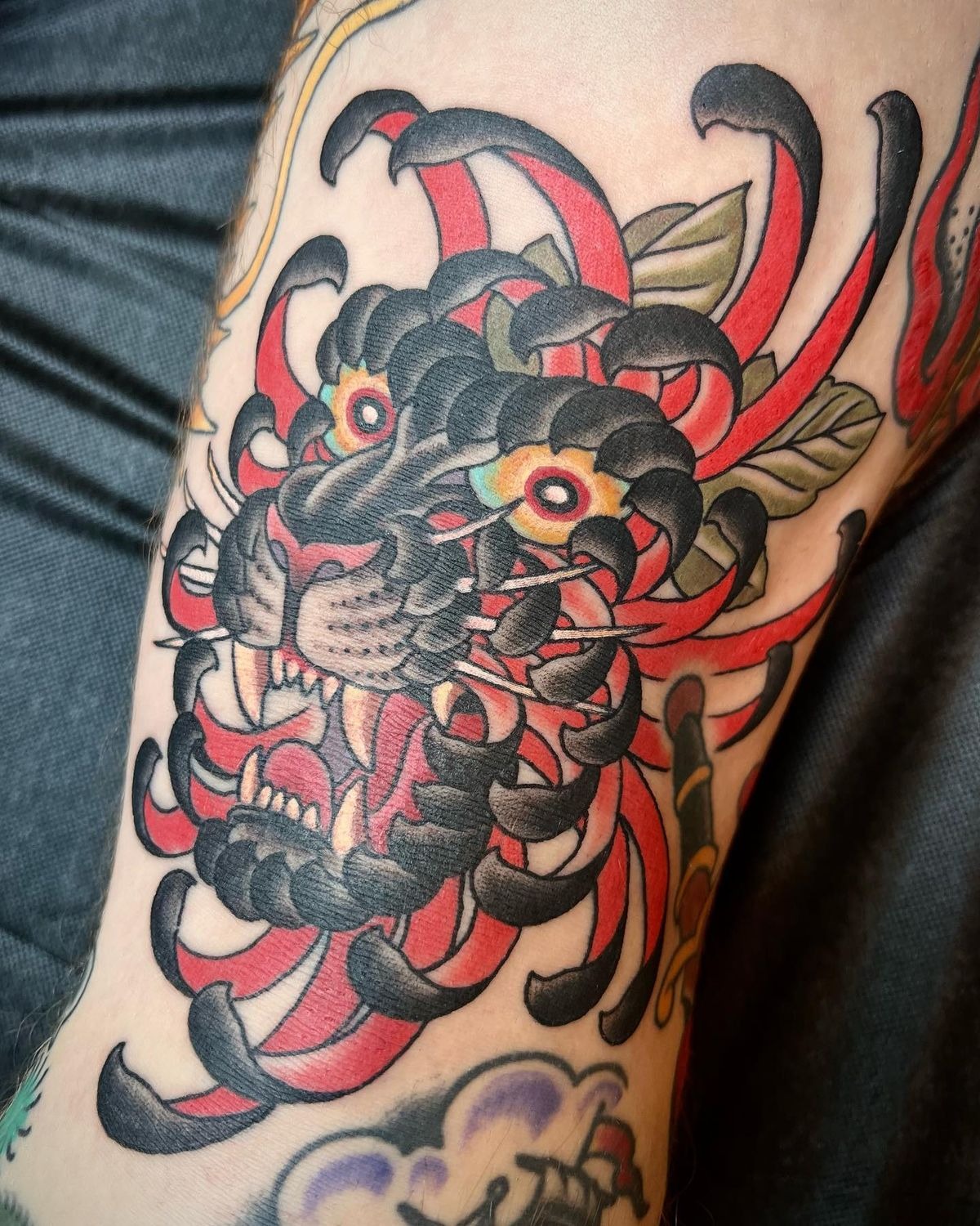 Chrysanthemum Panther Head Tattoo Design
