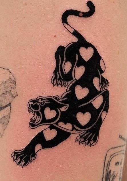 Heart-Spotted Panther Tattoo Design