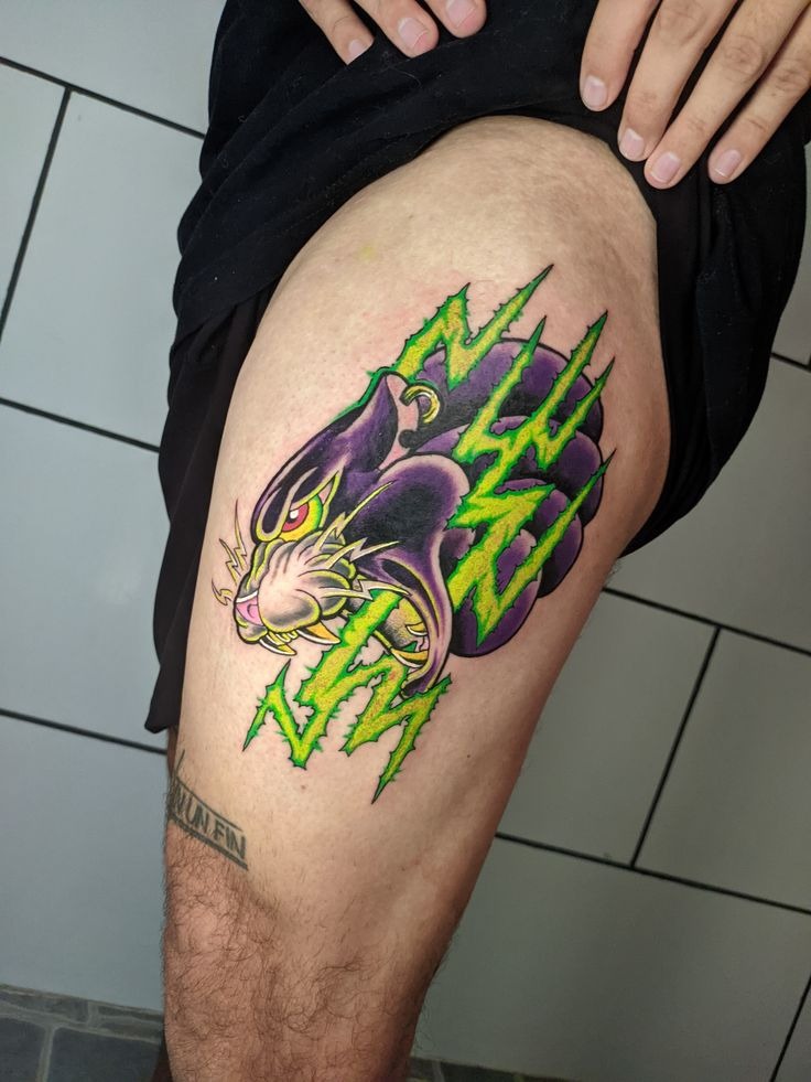 Neon Scratch Panther Tattoo Design
