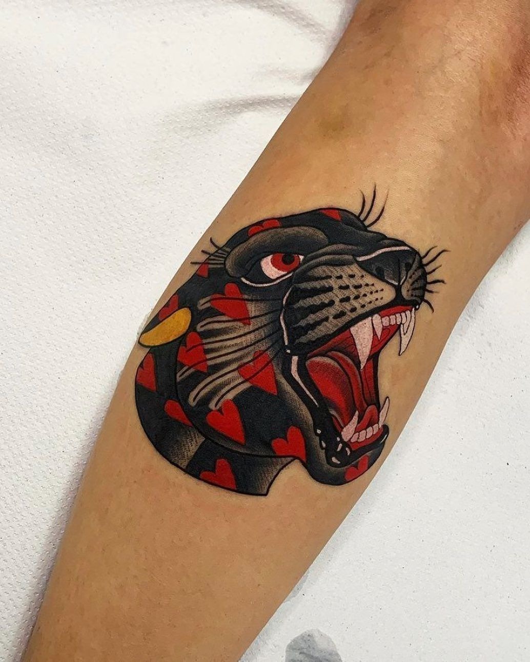 Panther Head With Red Hearts Tattoo Design