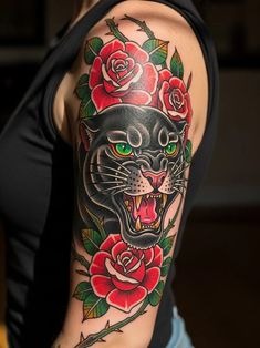 Pearl-Collared Panther Head Tattoo Design