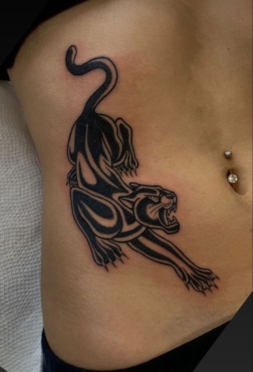 Sleek Side-Body Panther Tattoo Design