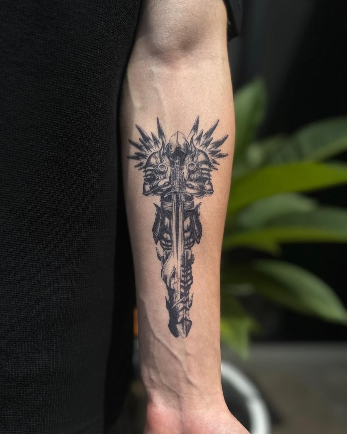 Abstract Horned Knight Sword Tattoo Tattoo Design