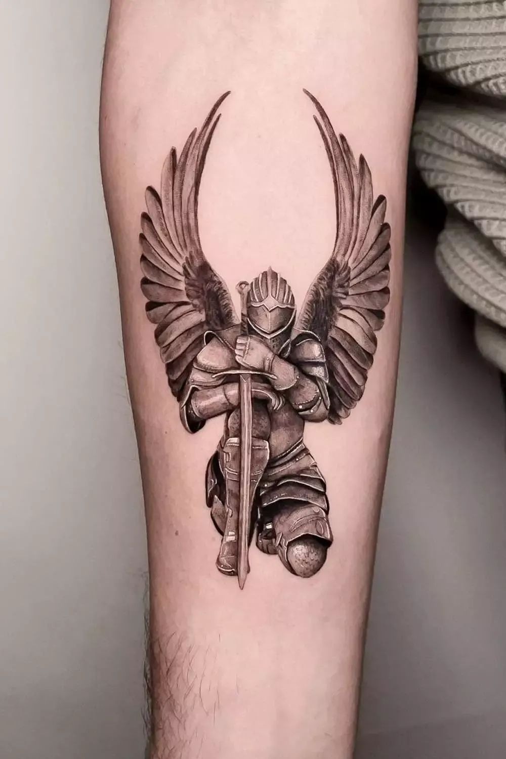 Angel Knight Tattoo with Wings and Sword Tattoo Design