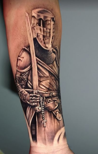 Christian Knight Tattoo with Cross and Sword Tattoo Design