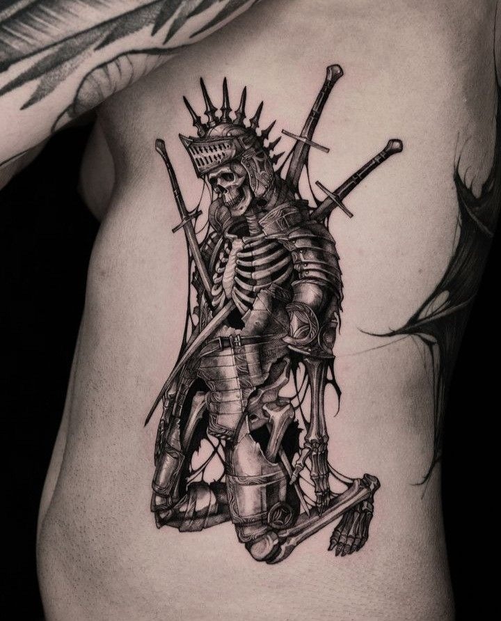 Fallen Skeleton Knight Tattoo in Dark Fantasy Style Tattoo Design