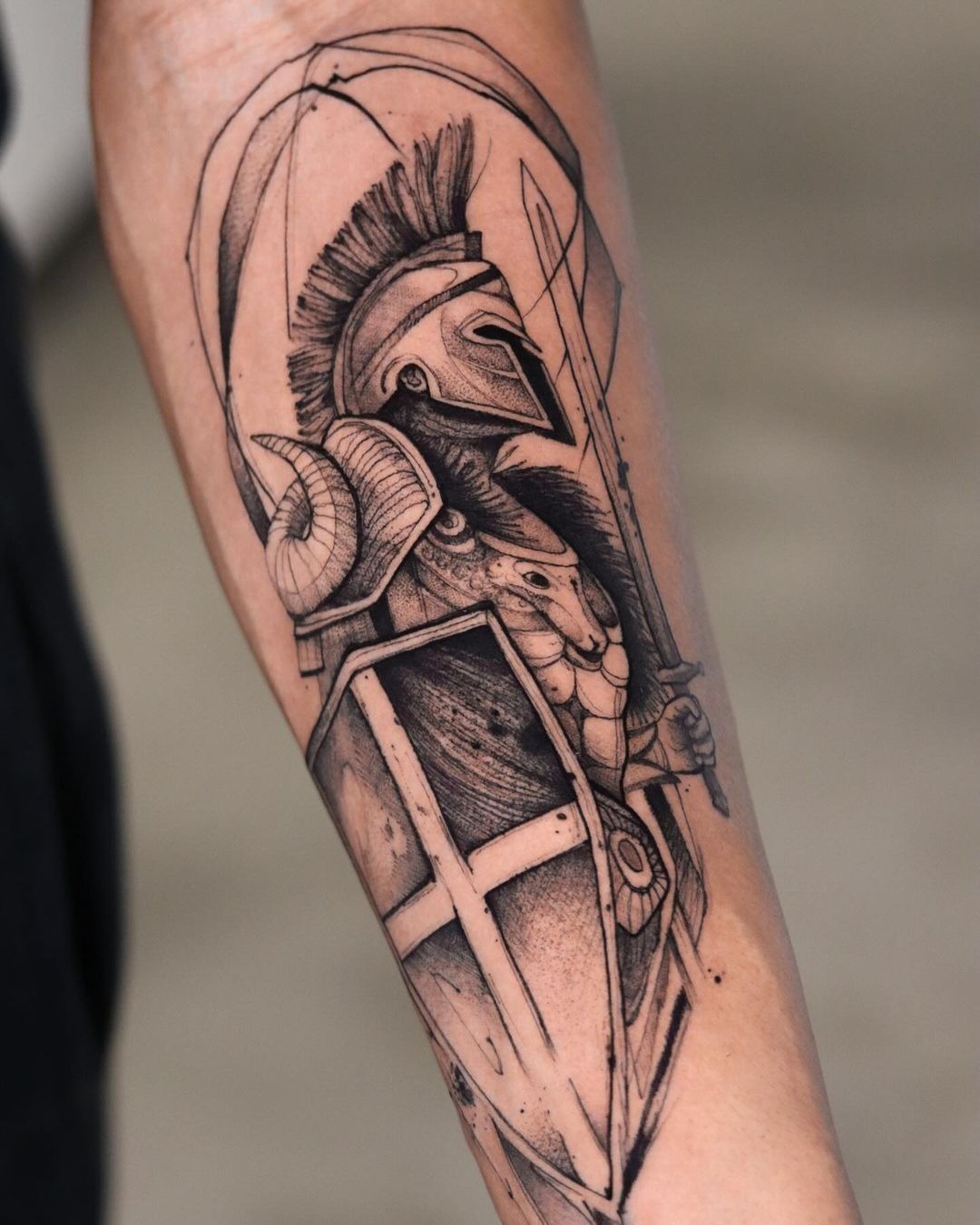 Hornet Hollow Ram Knight Tattoo in Woodcut Style Tattoo Design
