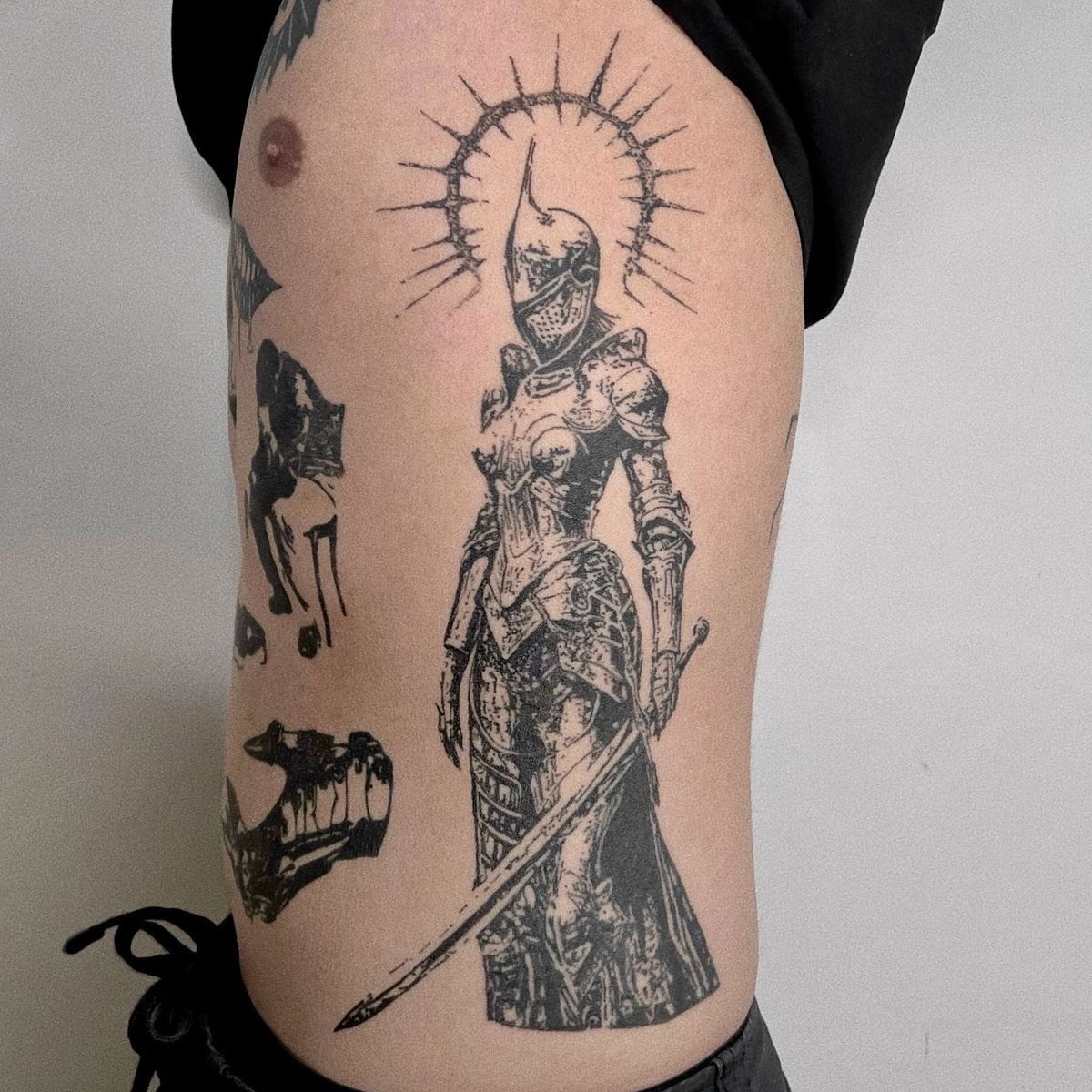 Meta Female Knight Tattoo with Halo and Sword Tattoo Design