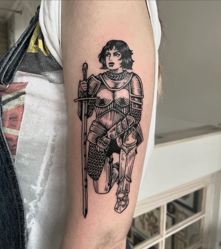 Traditional Female Knight Tattoo in Retro Style Tattoo Design