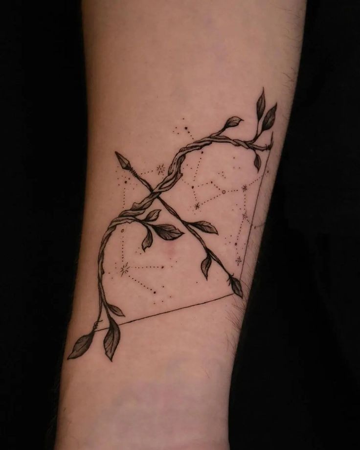 Botanical Sagittarius Bow Tattoo Design