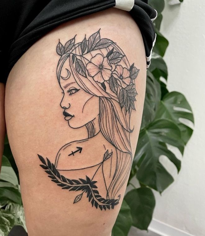 Botanical Sagittarius Muse Tattoo Design
