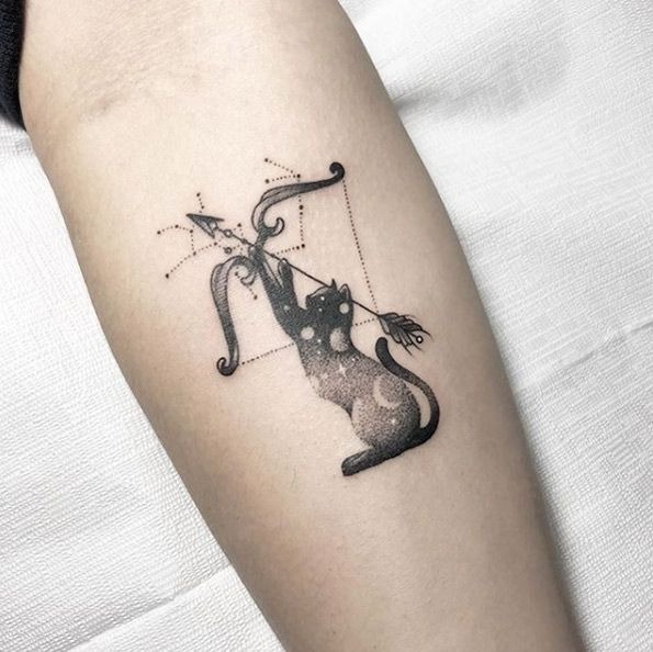 Celestial Cat Archer Tattoo Design