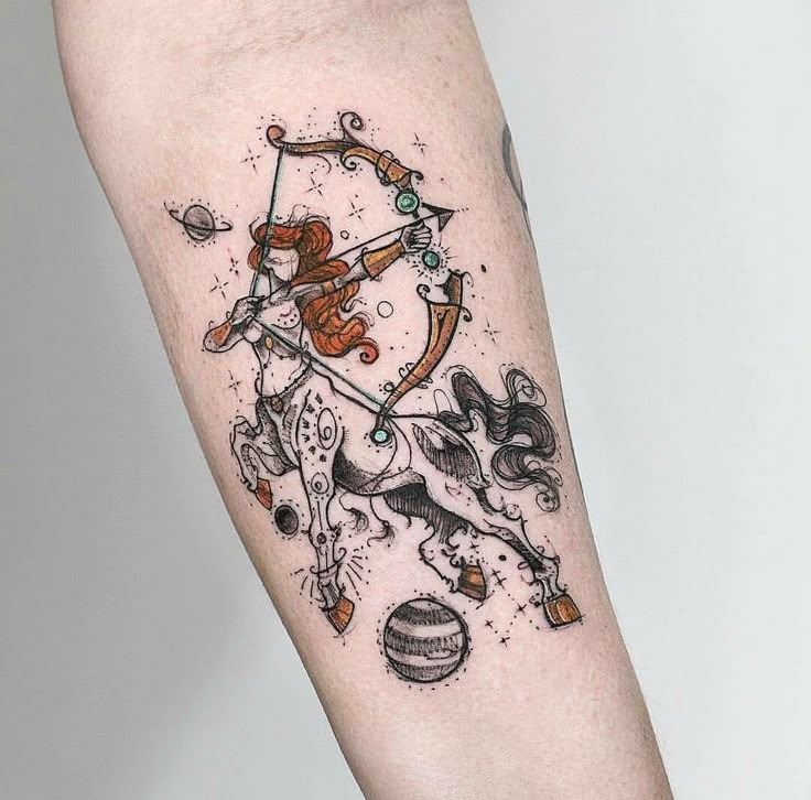 Colorful Cosmic Centaur Tattoo Design