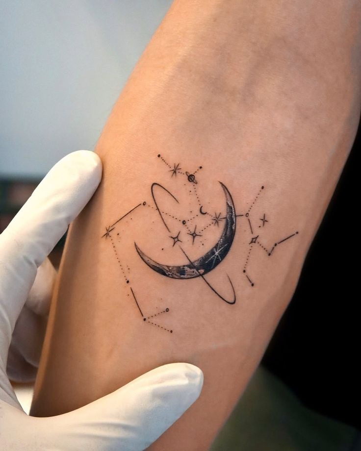 Moon and Constellation Fusion Tattoo Design