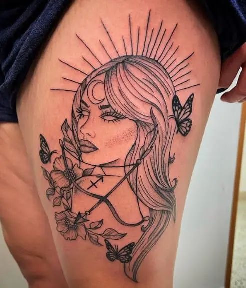 Sun-Goddess Sagittarius Tattoo Design