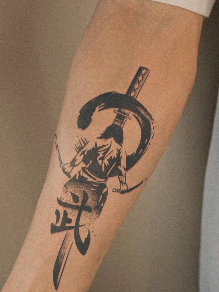 Minimal Walking Samurai Calf Tattoo Tattoo Design