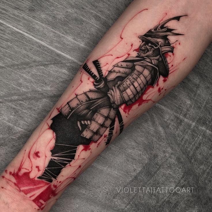 Red Ink Battle Samurai Tattoo Tattoo Design