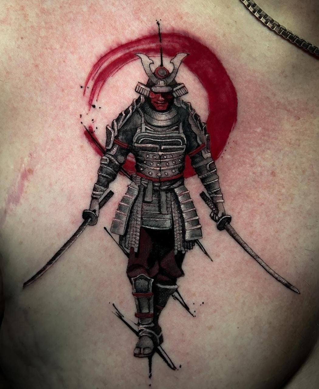 Red Moon Chest Warrior Tattoo Tattoo Design