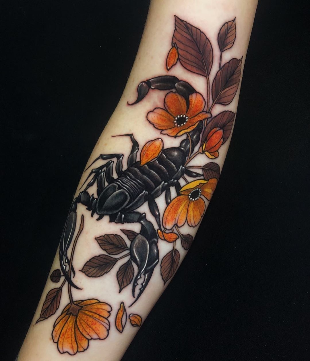 Autumn Flower Scorpion Tattoo Tattoo Design
