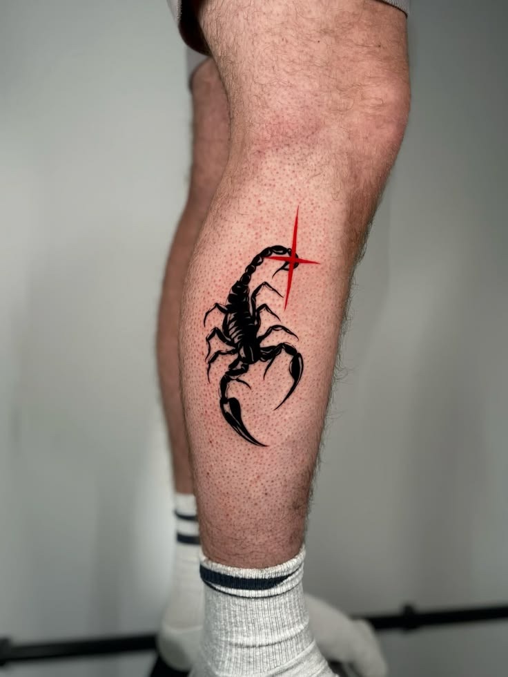 Black Scorpion With Red Cross Accent Tattoo Design