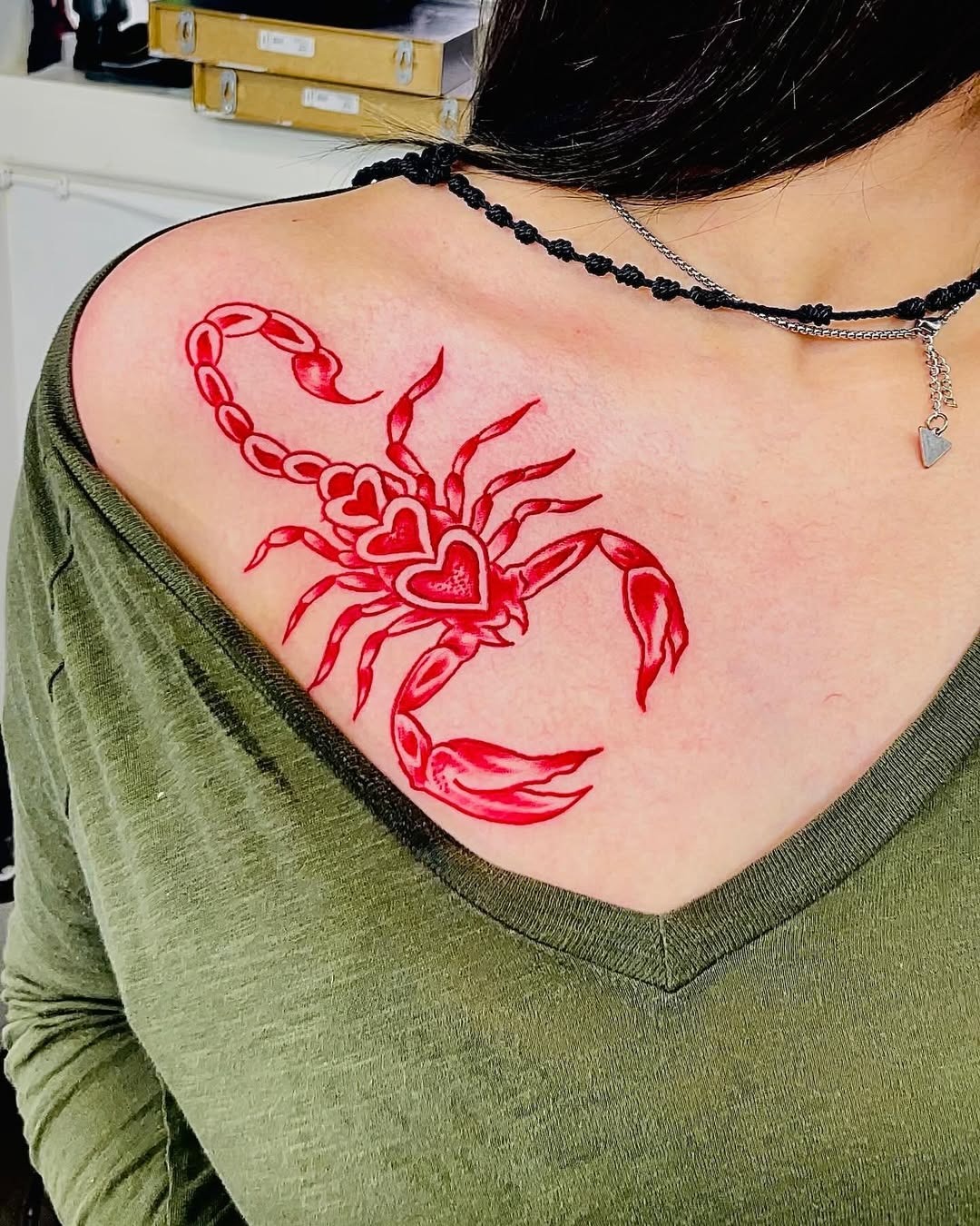 Dark Scorpio Tattoo With Red Heart Tattoo Design