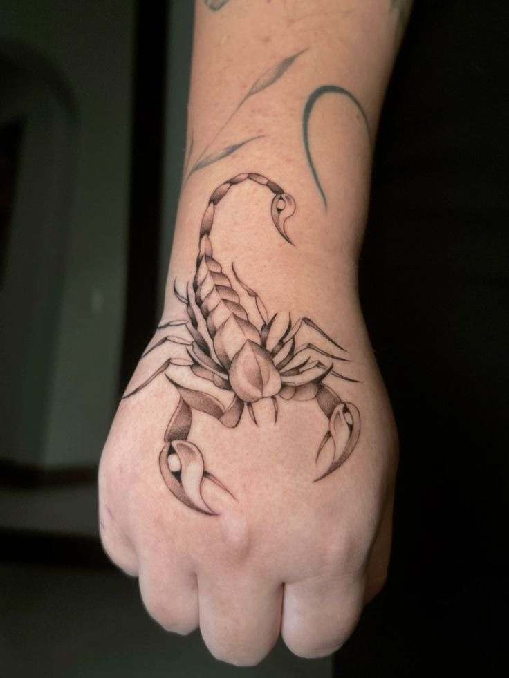Fine-Line Scorpio Hand Tattoo Tattoo Design