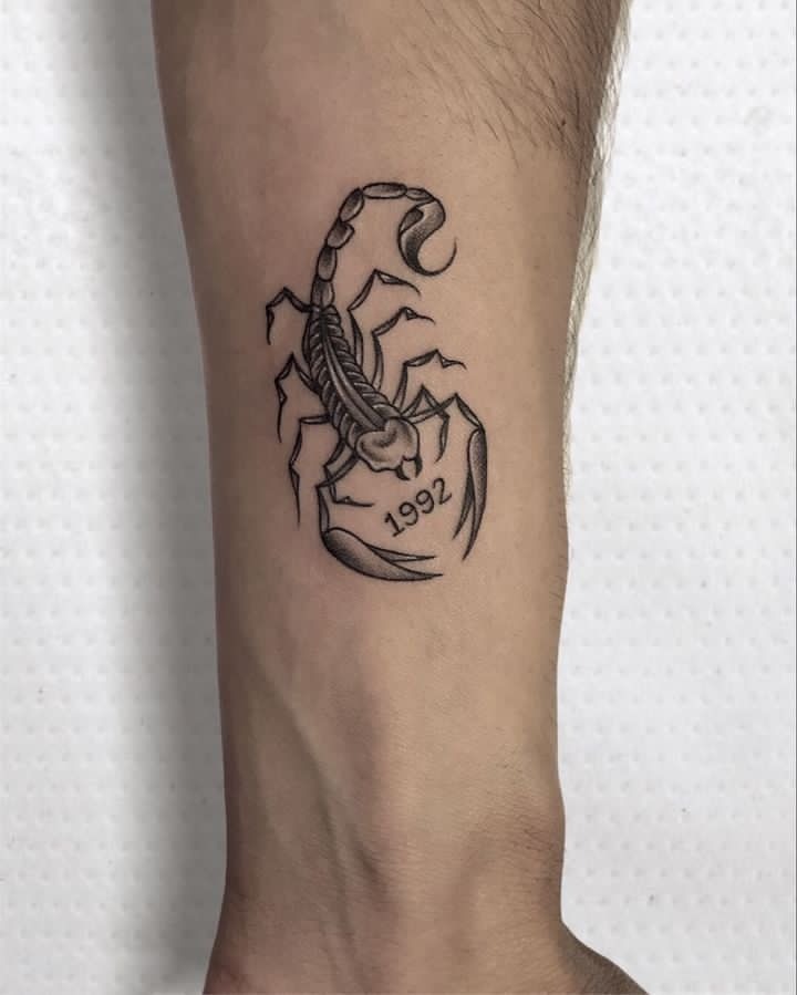 Red Fine-Line Scorpion Hand Tattoo Tattoo Design