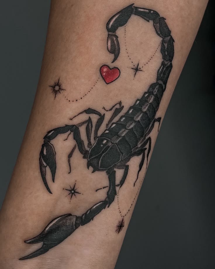 Scorpio Tattoo With Heart and Stars Tattoo Design