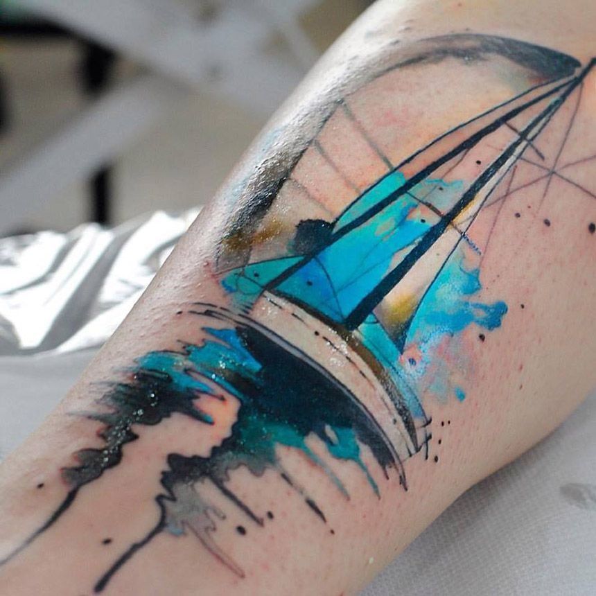 Abstract Blue Sailboat Forearm Tattoo Tattoo Design