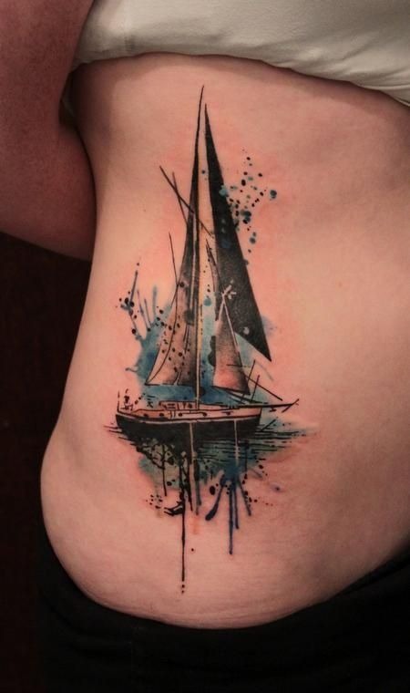 Abstract Watercolor Side Ship Tattoo Tattoo Design