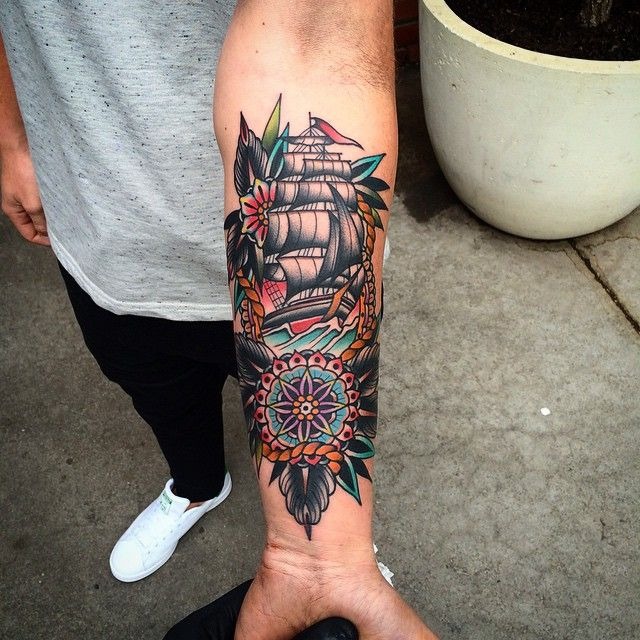 Black Silhouette Ghost Ship Tattoo Tattoo Design