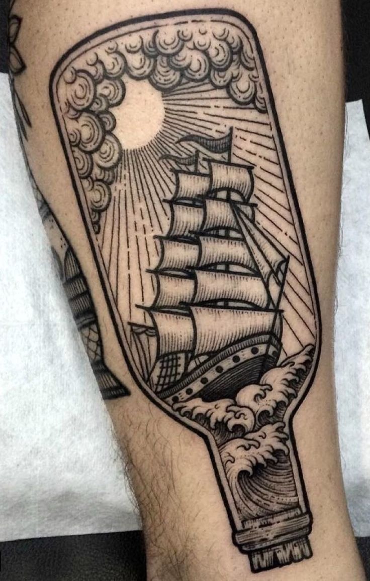Minimalist Abstract Sailing Ship Tattoo Design