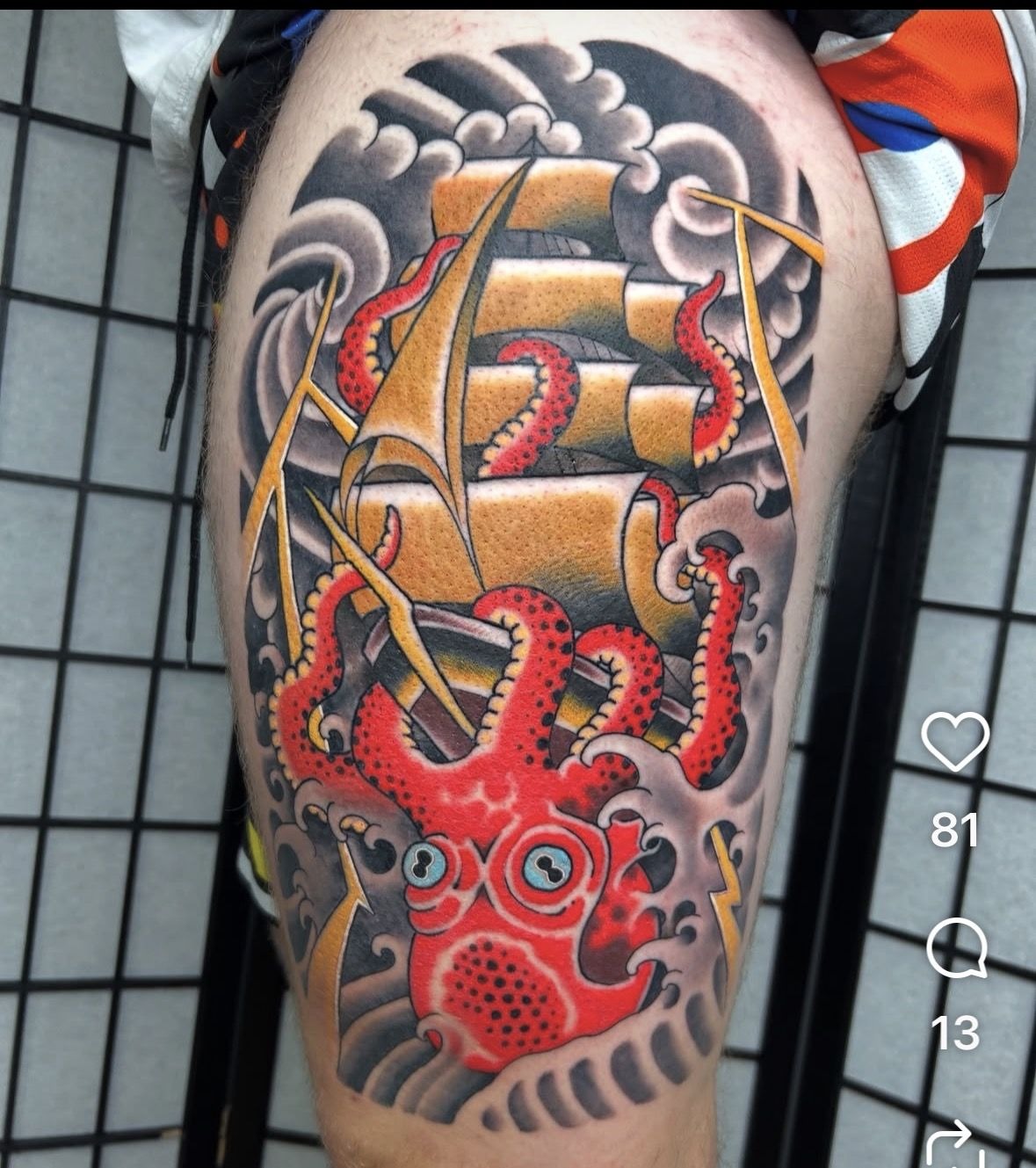 Realistic Sailing Ship and Compass Tattoo Tattoo Design