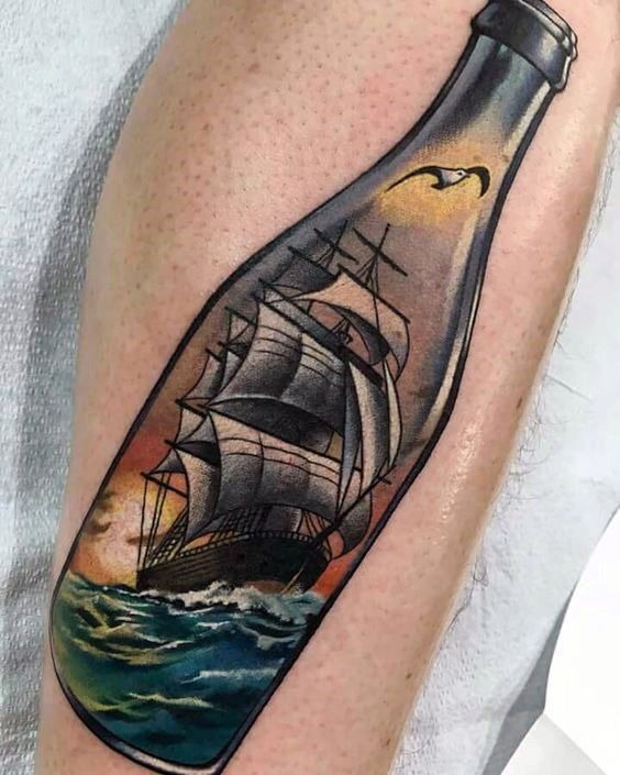 Ship in a Bottle Tattoo Tattoo Design