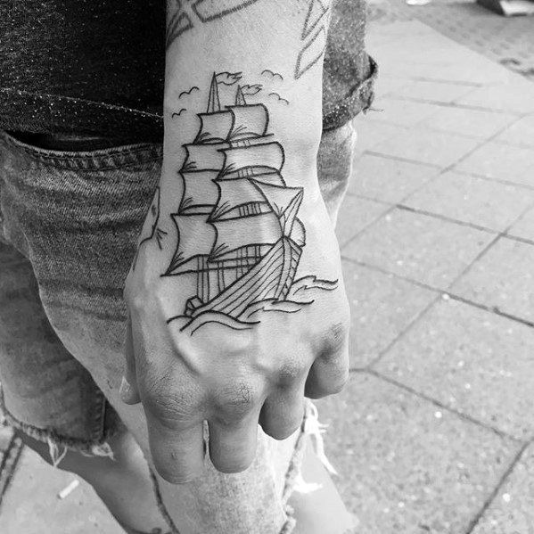 Simple Linework Hand Ship Tattoo Tattoo Design