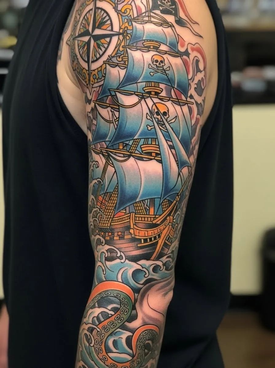 Traditional Battleship Tattoo Tattoo Design