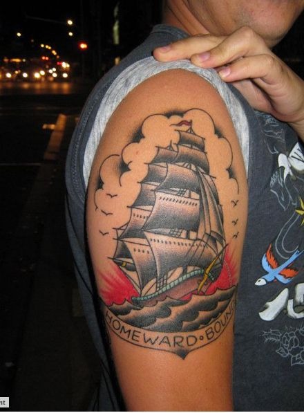Traditional Homeward Bound Ship Tattoo Tattoo Design