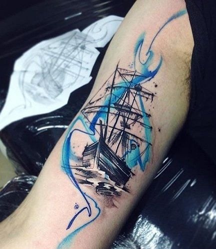 Traditional Ship and Beer Mug Tattoo Tattoo Design