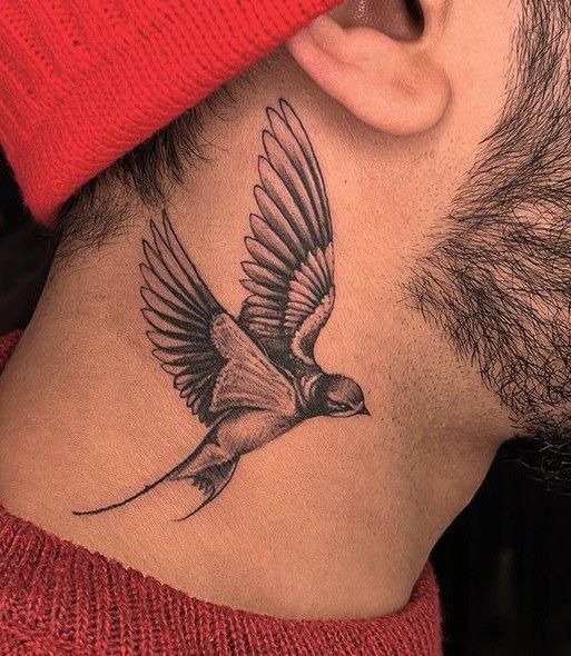 Butterfly and Character Side Neck Design Tattoo Design