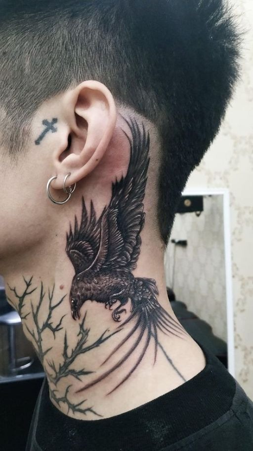 Gothic Writing with Birds Tattoo Design