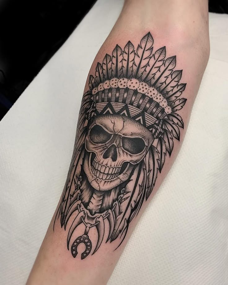 Headdress Skull Warrior Tattoo Tattoo Design
