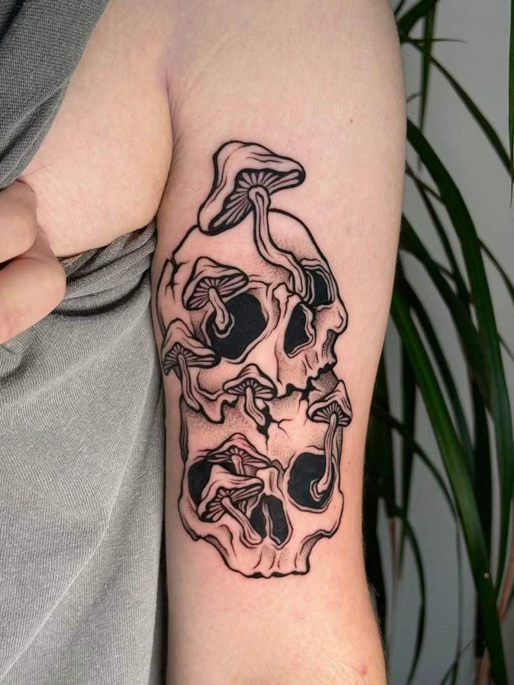 Mushroom Skull Stack Tattoo Tattoo Design